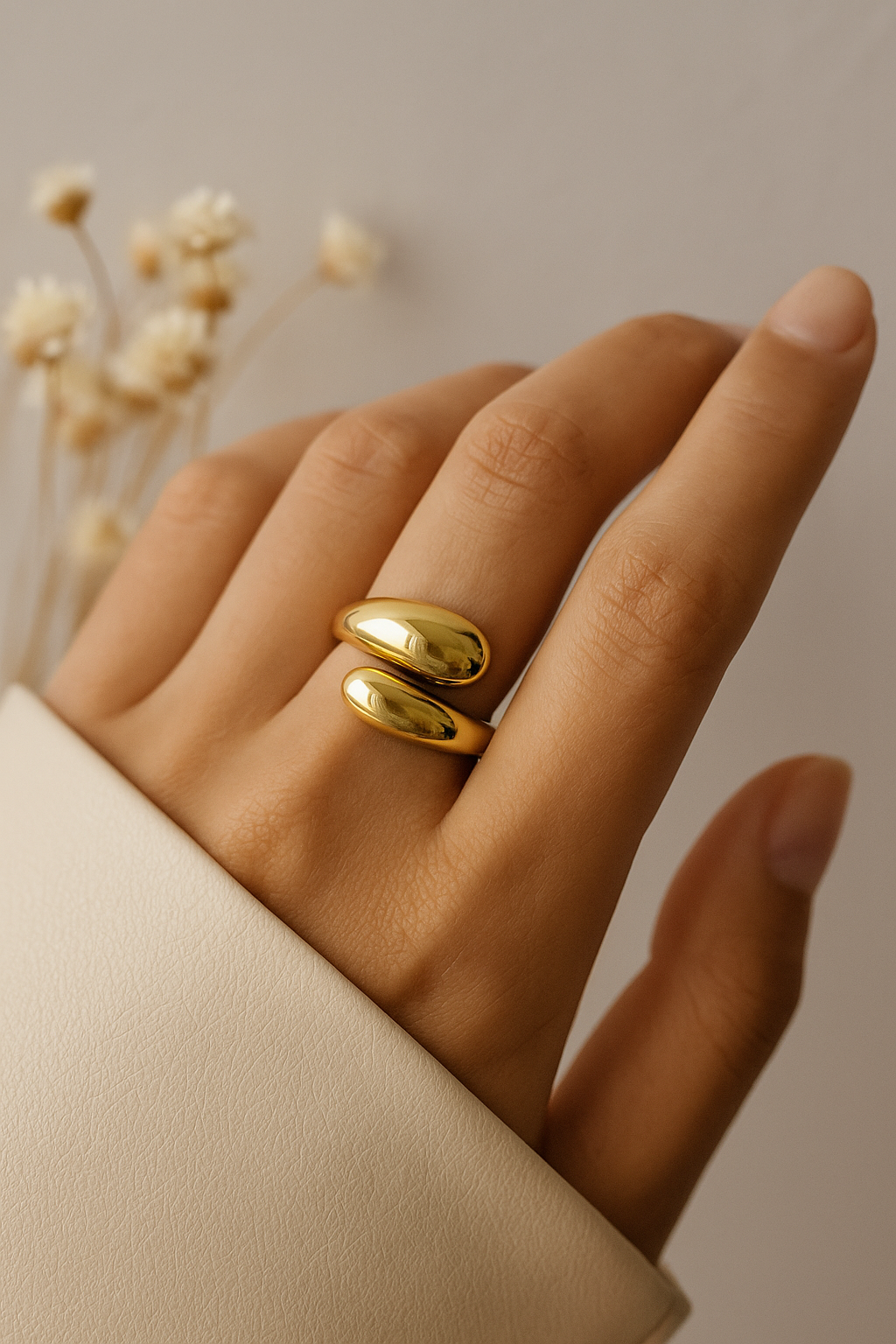 Elegant Dual Dome Gold-Plated Adjustable Ring