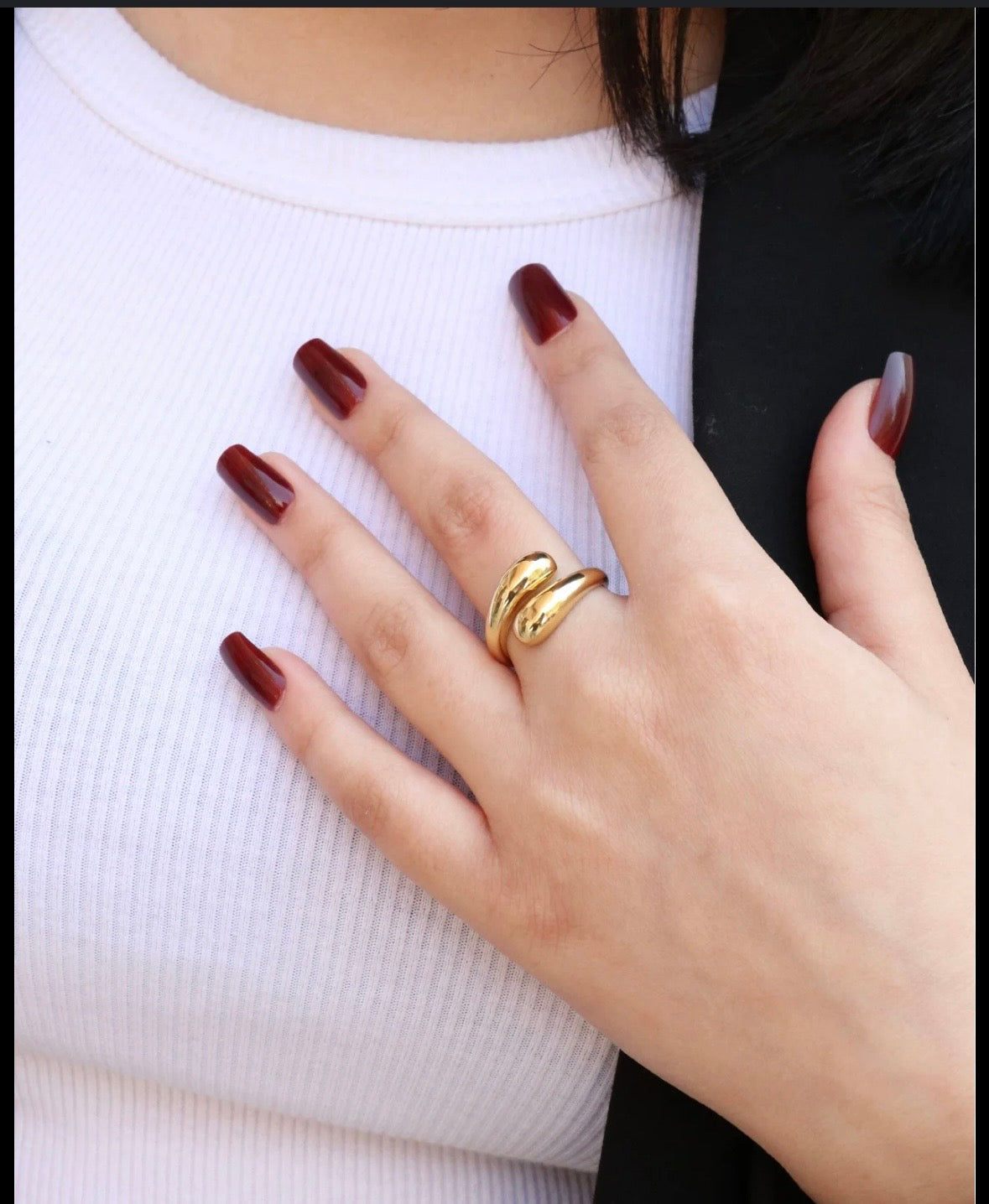 Elegant Dual Dome Gold-Plated Adjustable Ring