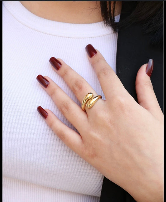 Elegant Dual Dome Gold-Plated Adjustable Ring