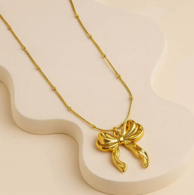 Golden Glam Bow Necklace